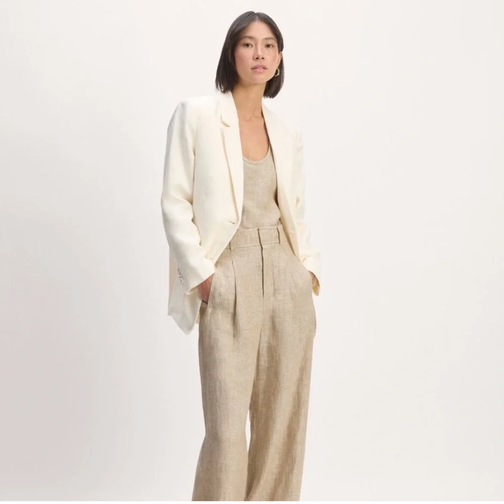NWT Everlane European Flax Linen High Waisted Wide Leg Trousers Size 10